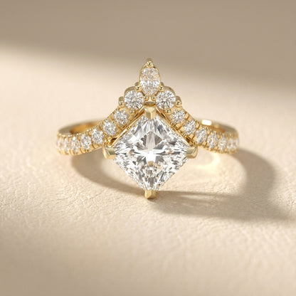 Princess Cut Lab Grown Diamond Engagement Ring with Side Stones in Yellow Gold