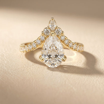 Pear Cut Lab Grown Diamond Engagement Ring in Yellow Gold with side stone accents