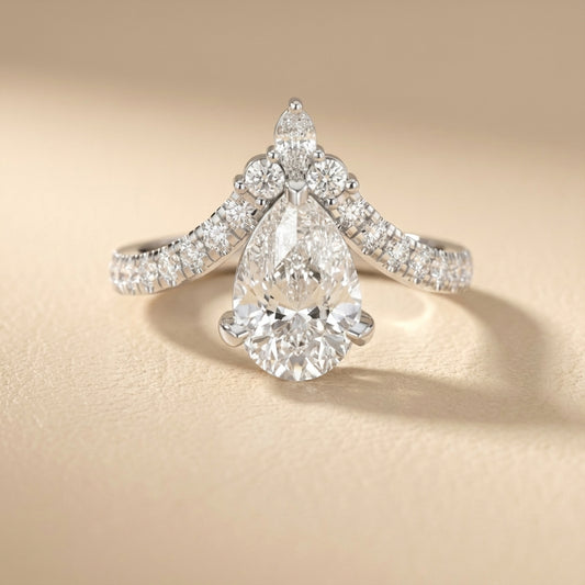 Pear Cut Lab Grown Diamond Engagement Ring in White Gold with side stone accents