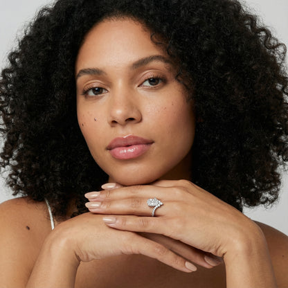 Pear Cut Lab Grown Diamond Engagement Ring in Platinum with side stone accents