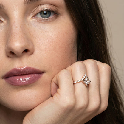 Asscher Cut Lab Grown Diamond Engagement Ring in Rose Gold with unique diamond accent