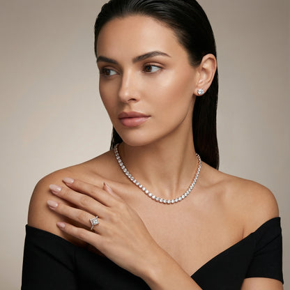 Princess Cut Lab Grown Diamond Engagement Ring with Side Stones in Rose Gold