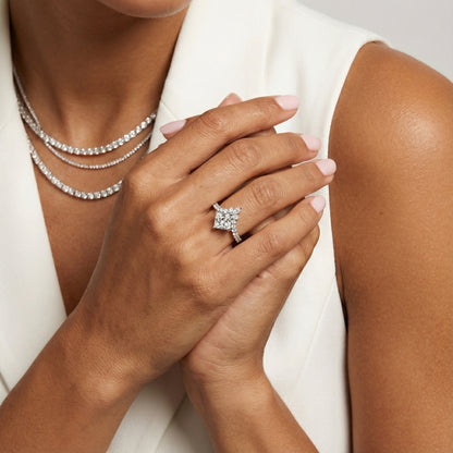 Princess Cut Lab Grown Diamond Engagement Ring with Side Stones in White Gold