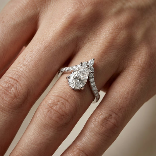 Pear Cut Lab Grown Diamond Engagement Ring in Silver with side stone accents