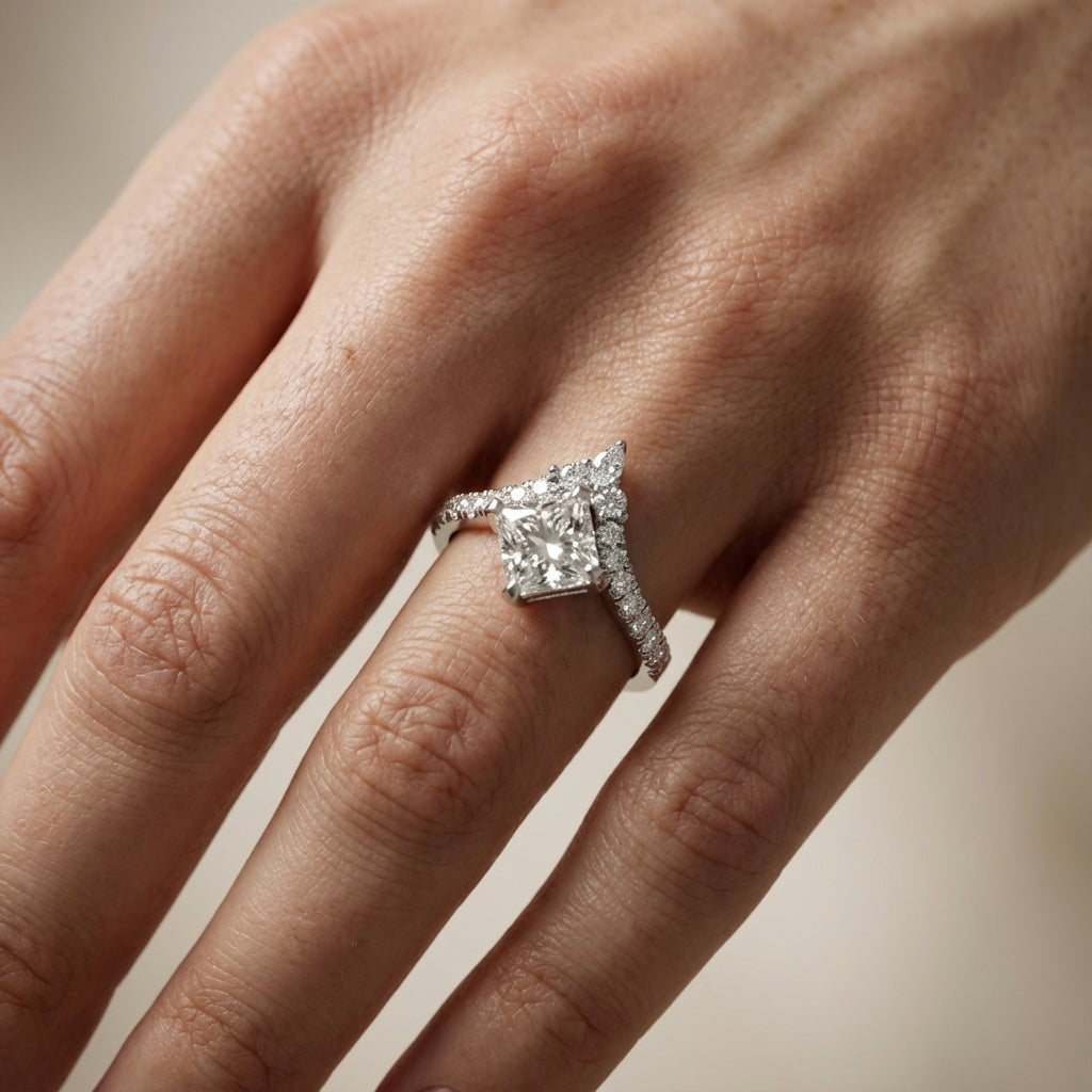 Princess Cut Lab Grown Diamond Engagement Ring with Side Stones in White Gold