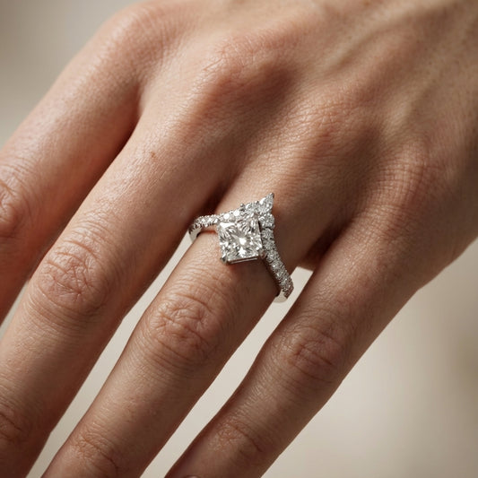 Princess Cut Lab Grown Diamond Engagement Ring with Side Stones in Platinum