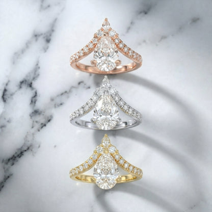 Pear Cut Lab Grown Diamond Engagement Ring in Rose Gold with side stone accents