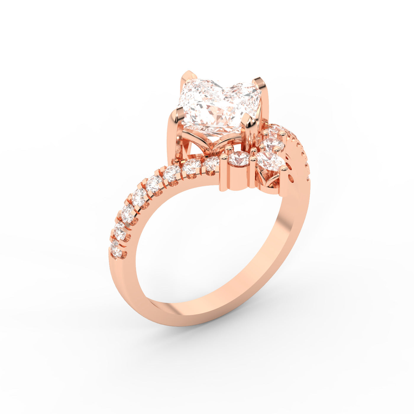 Princess Cut Lab Grown Diamond Engagement Ring with Side Stones in Rose Gold