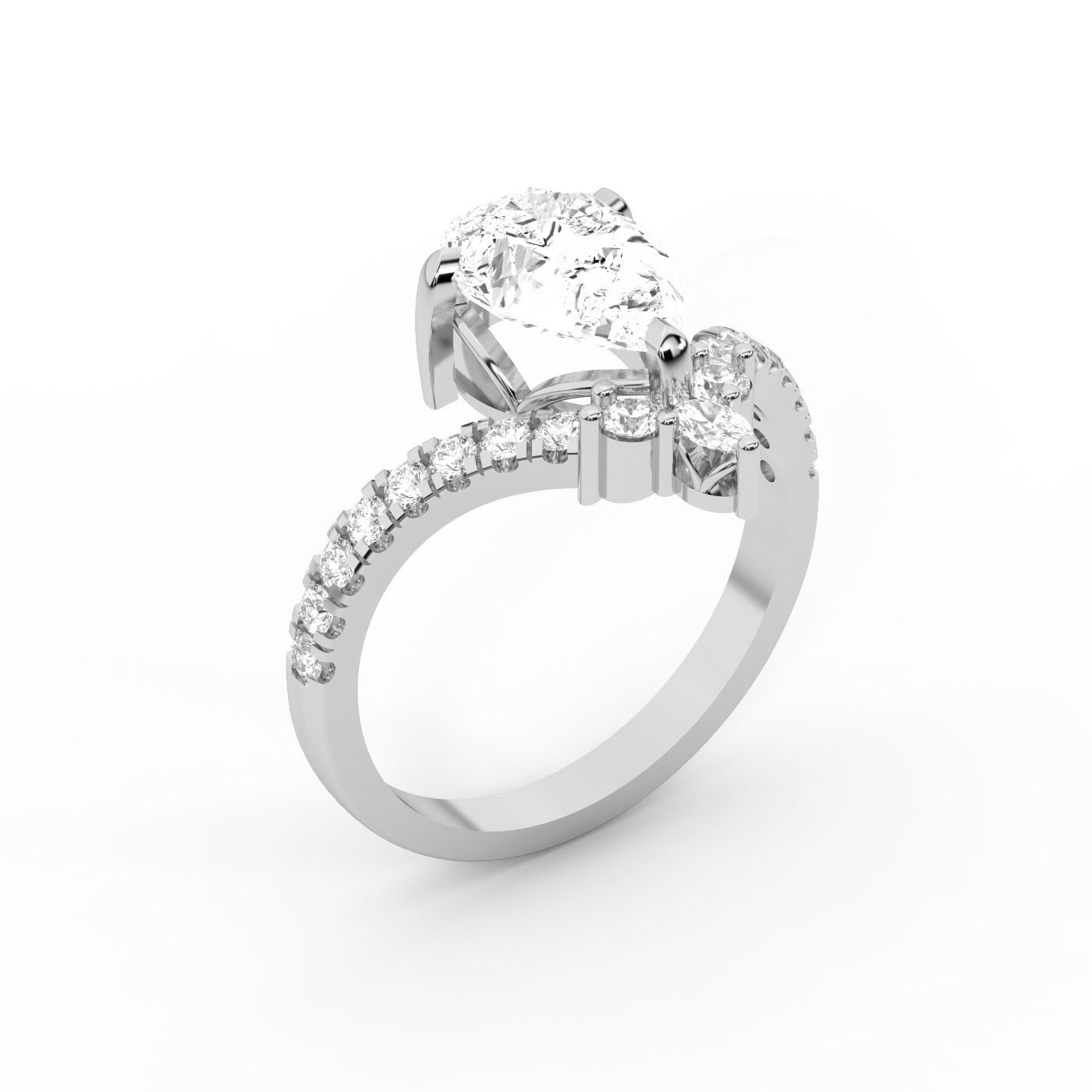 Pear Cut Lab Grown Diamond Engagement Ring in Silver with side stone accents