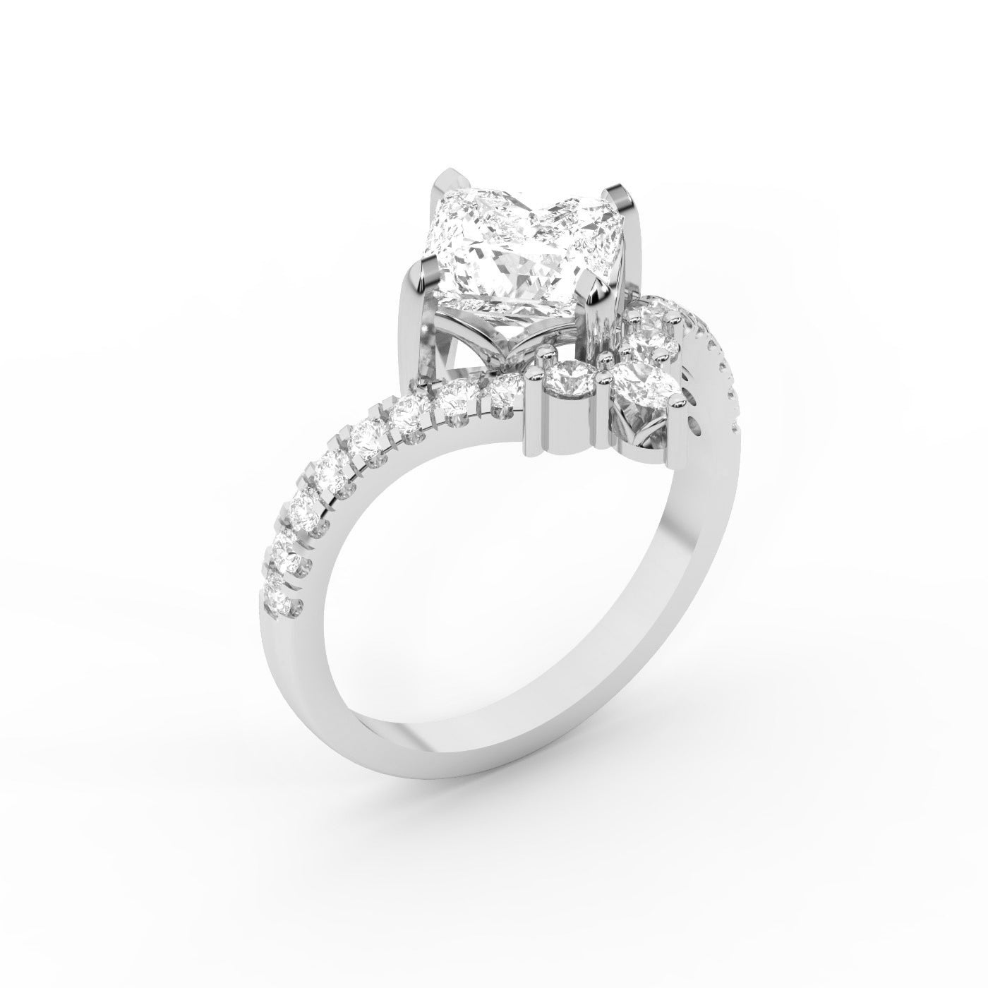 Princess Cut Lab Grown Diamond Engagement Ring with Side Stones in White Gold