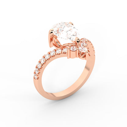 Pear Cut Lab Grown Diamond Engagement Ring in Rose Gold with side stone accents
