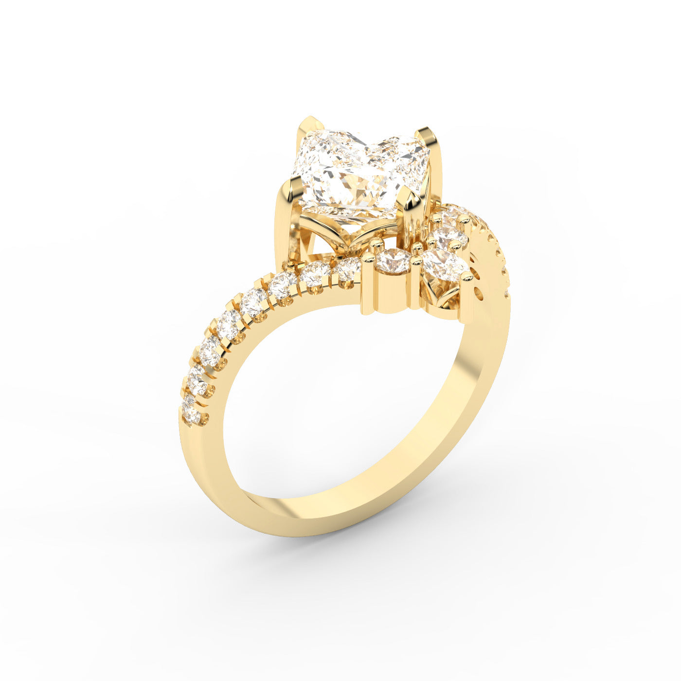 Princess Cut Lab Grown Diamond Engagement Ring with Side Stones in Yellow Gold