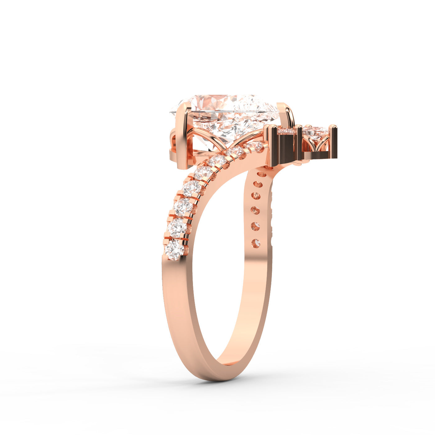 Pear Cut Lab Grown Diamond Engagement Ring in Rose Gold with side stone accents
