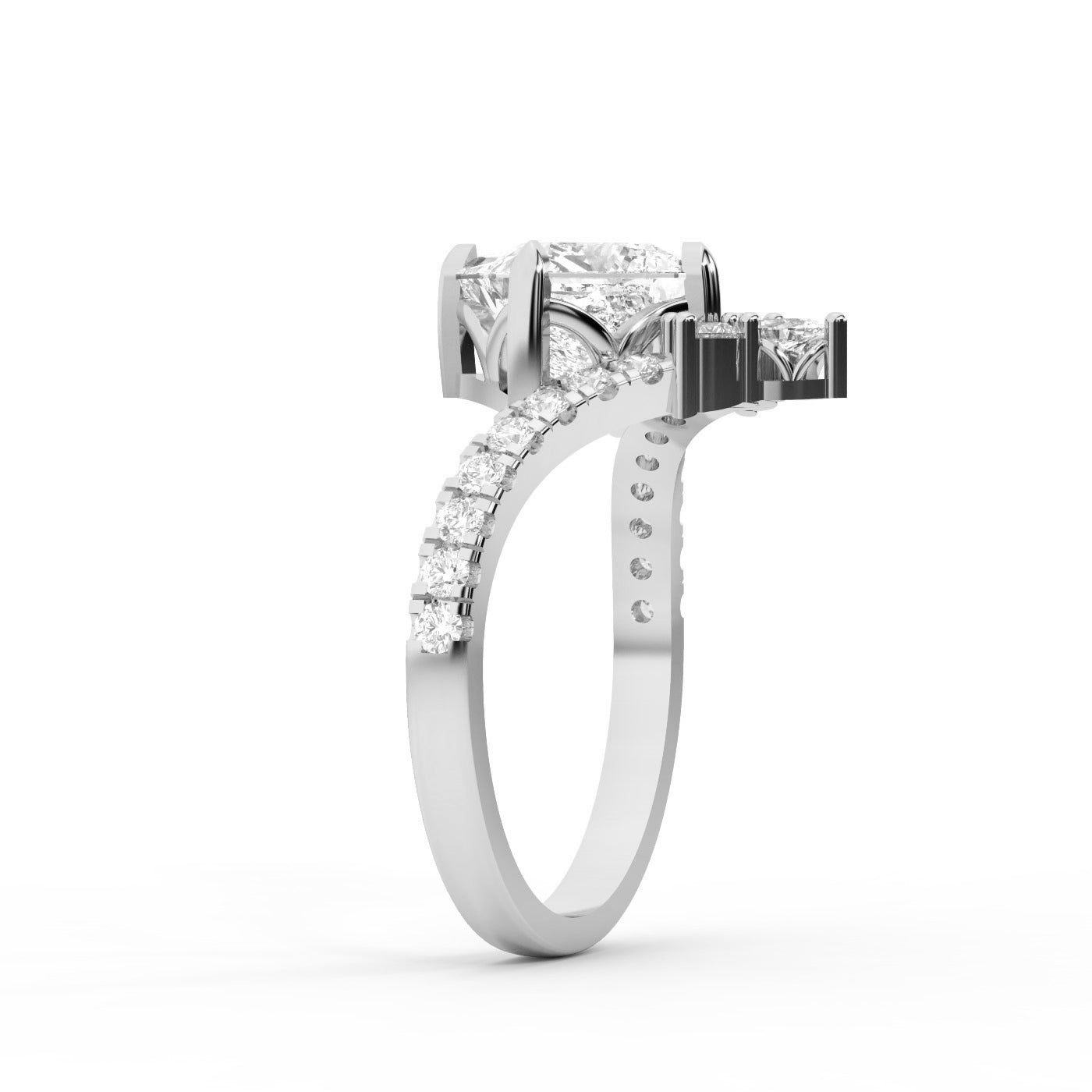 Princess Cut Lab Grown Diamond Engagement Ring with Side Stones in White Gold