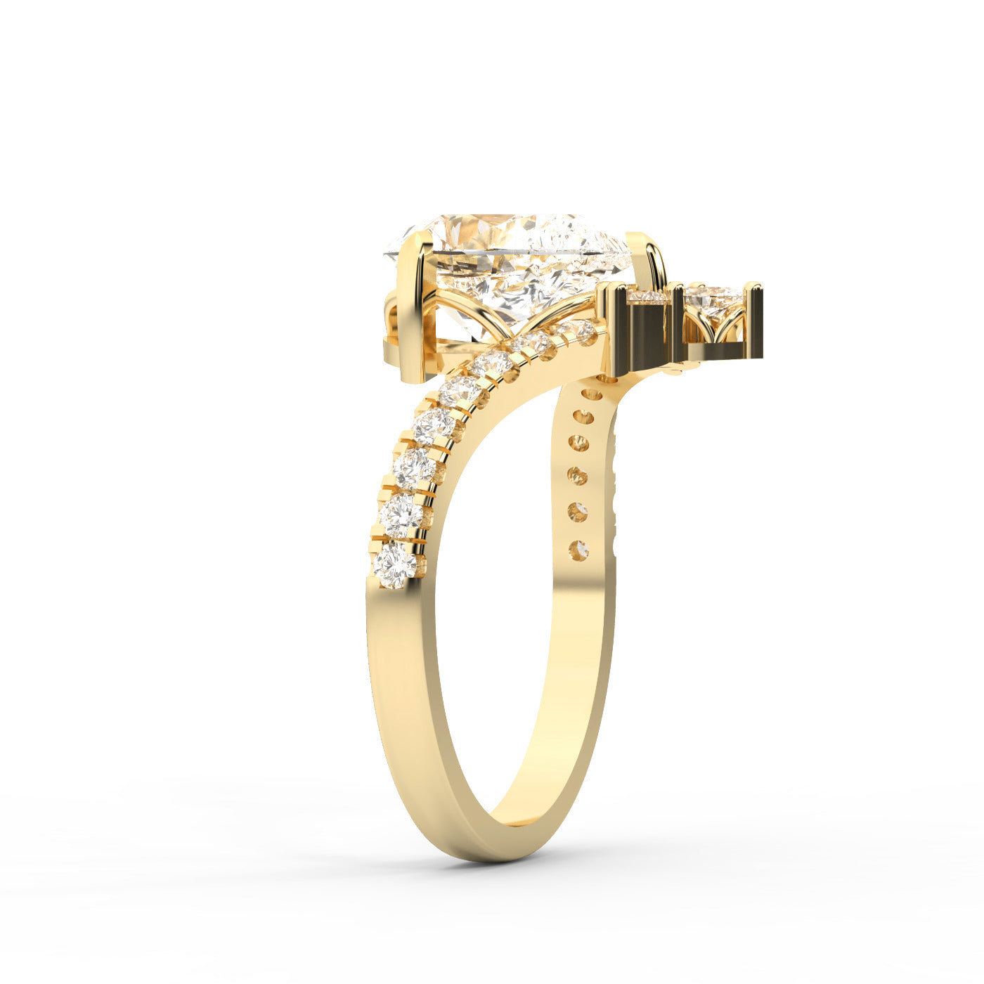 Pear Cut Lab Grown Diamond Engagement Ring in Yellow Gold with side stone accents