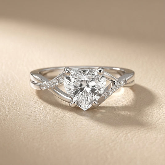 Heart Cut Lab Grown Diamond Engagement Ring with Twisted Band in Silver