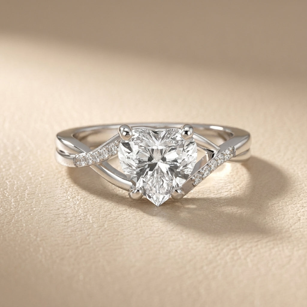 Heart Cut Lab Grown Diamond Engagement Ring with Twisted Band in Platinum