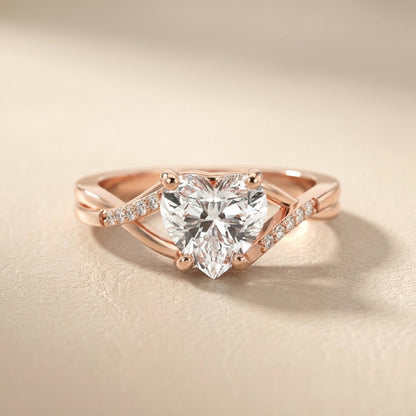 Heart Cut Lab Grown Diamond Engagement Ring with Twisted Band in Rose Gold