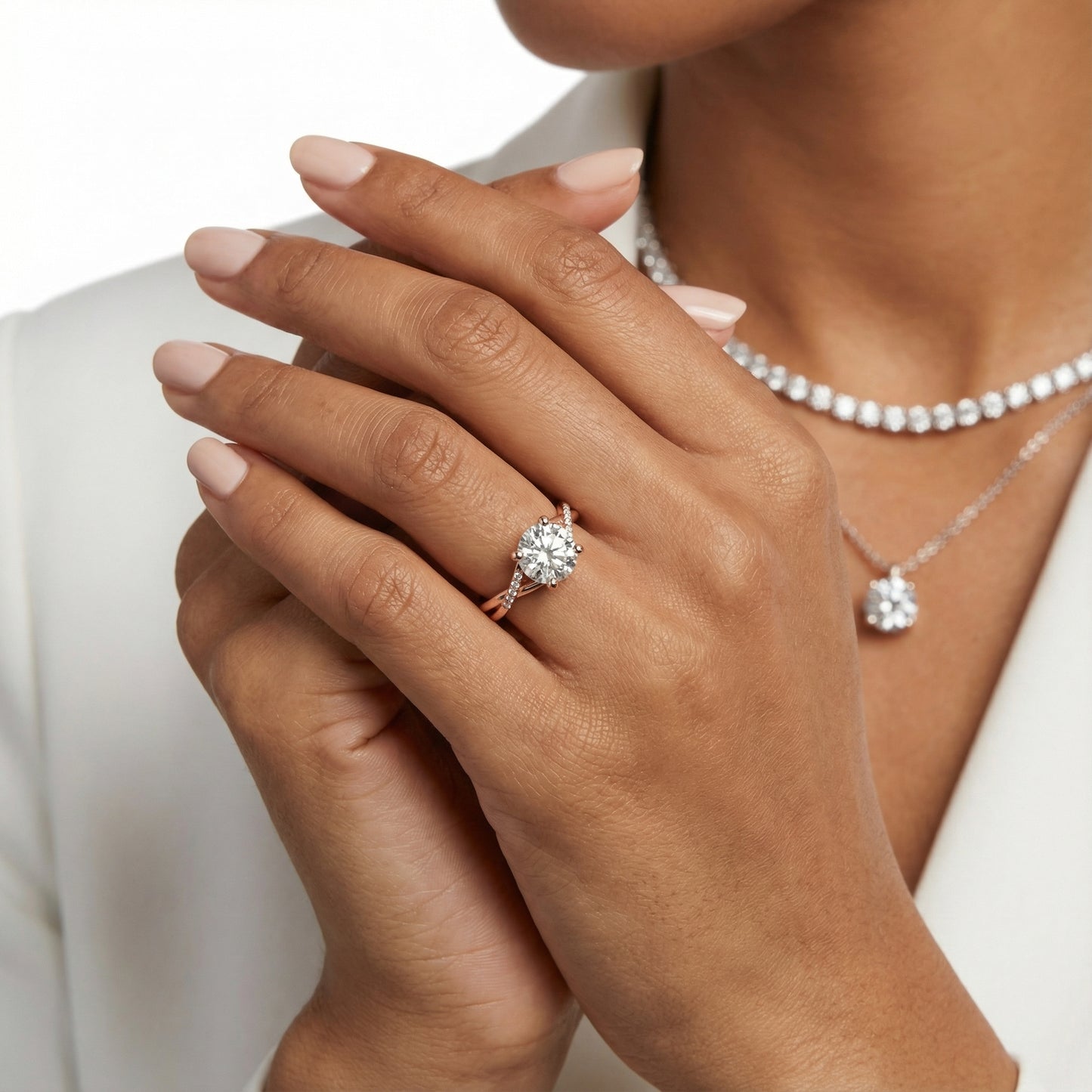 Round Cut Lab Grown Diamond Engagement Ring with Twisted Shank in Rose Gold