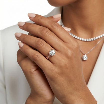 Round Cut Lab Grown Diamond Engagement Ring with Twisted Shank in Rose Gold