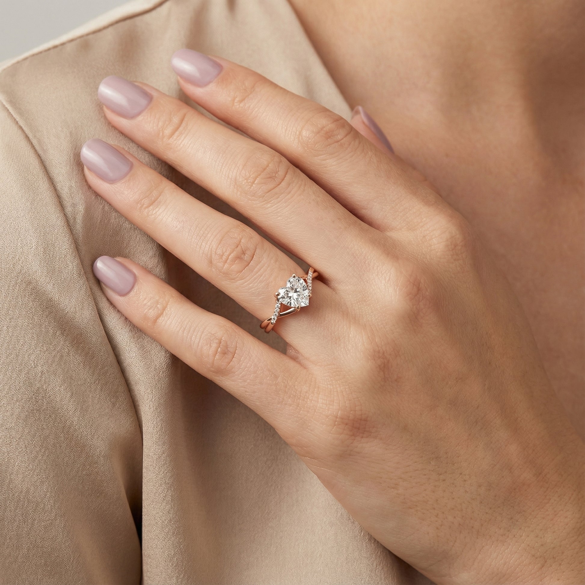 Heart Cut Lab Grown Diamond Engagement Ring with Twisted Band in Rose Gold