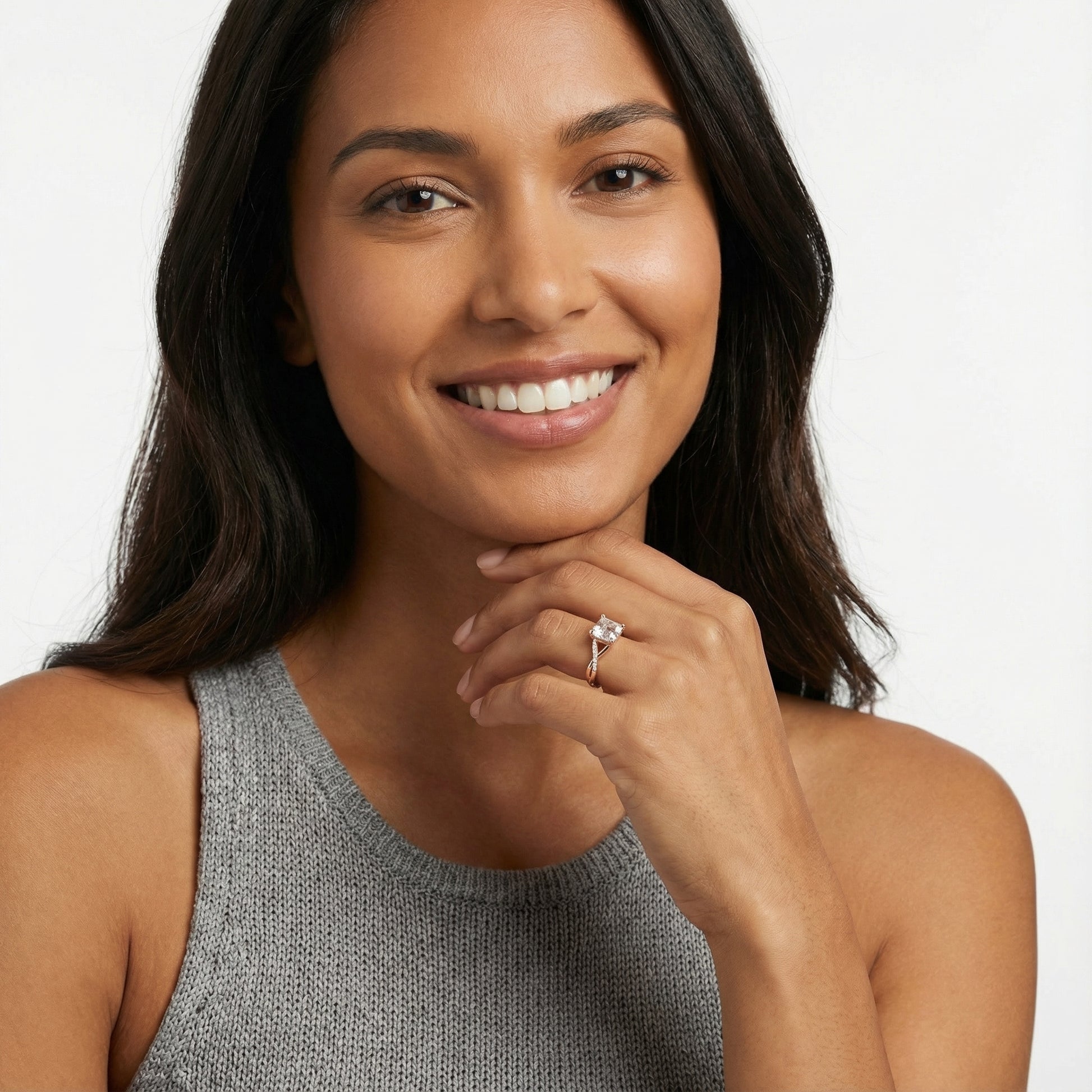 Asscher Cut Lab Grown Diamond Engagement Ring with Twisted Band in Rose Gold