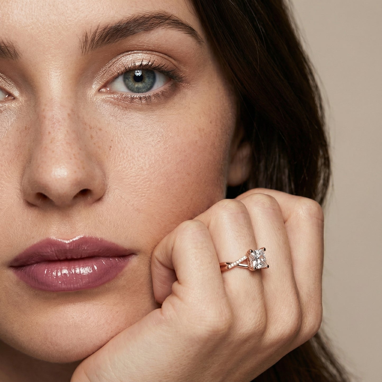 Princess Cut Lab Grown Diamond Engagement Ring with Twisted Pavé Band in Rose Gold