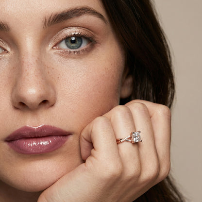 Princess Cut Lab Grown Diamond Engagement Ring with Twisted Pavé Band in Rose Gold