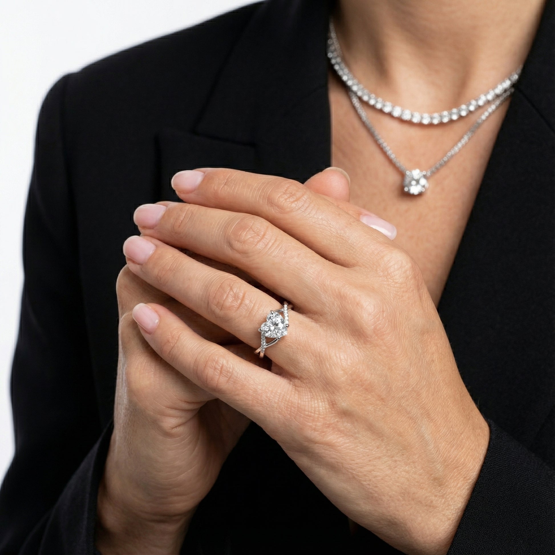Heart Cut Lab Grown Diamond Engagement Ring with Twisted Band in Silver