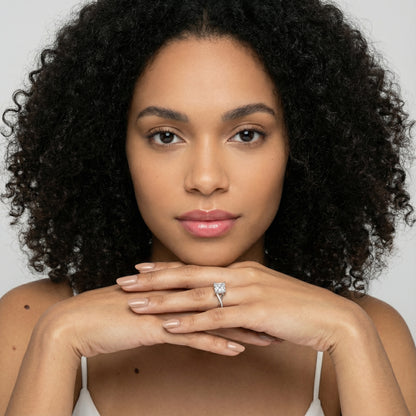 Princess Cut Lab Grown Diamond Engagement Ring with Twisted Pavé Band in Silver