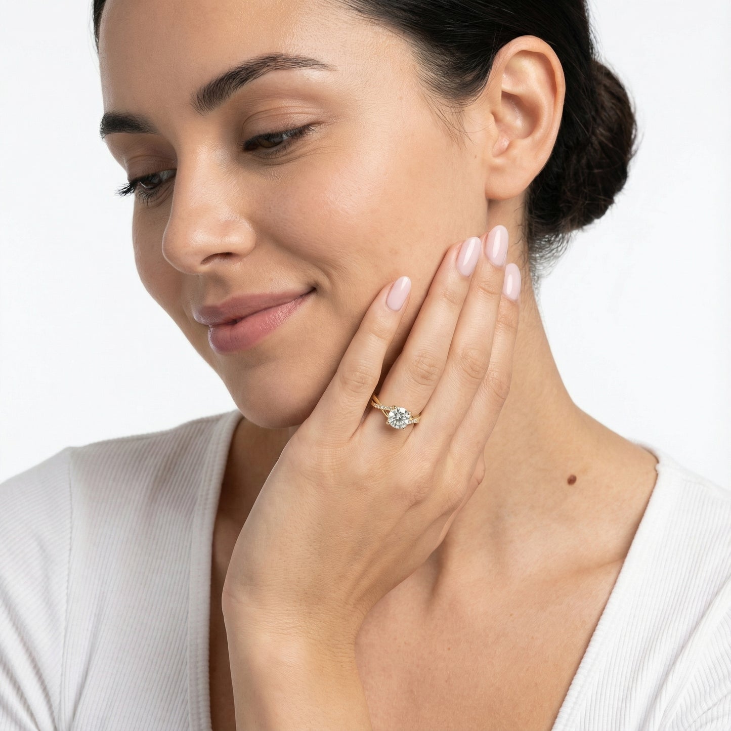 Round Cut Lab Grown Diamond Engagement Ring with Twisted Shank in Yellow Gold