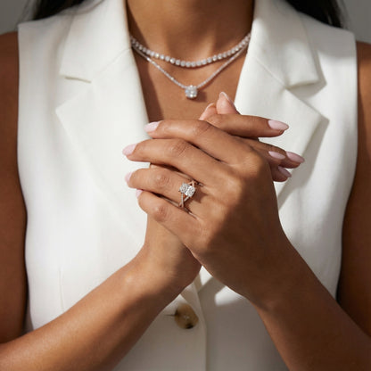 Radiant Cut Lab Grown Diamond Engagement Ring with Twisted Pavé Band in Rose Gold