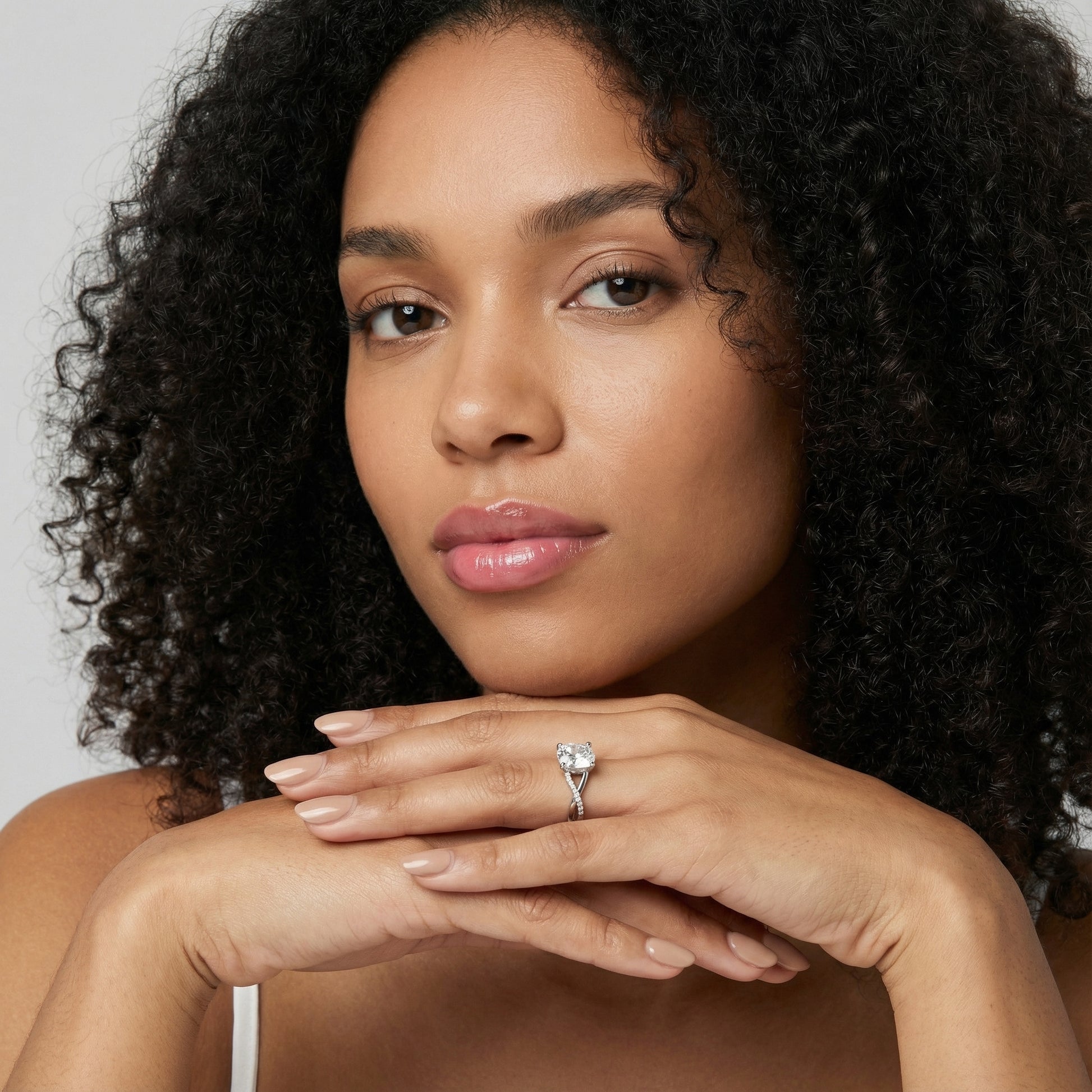 Cushion Cut Lab Grown Diamond Engagement Ring with Twisted Shank in Silver