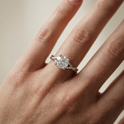 Round Cut Lab Grown Diamond Engagement Ring with Twisted Shank in Silver
