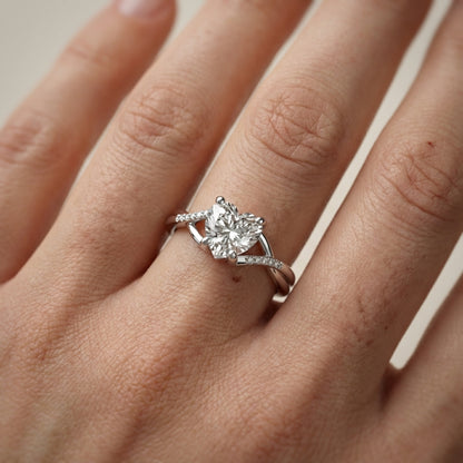 Heart Cut Lab Grown Diamond Engagement Ring with Twisted Band in Silver