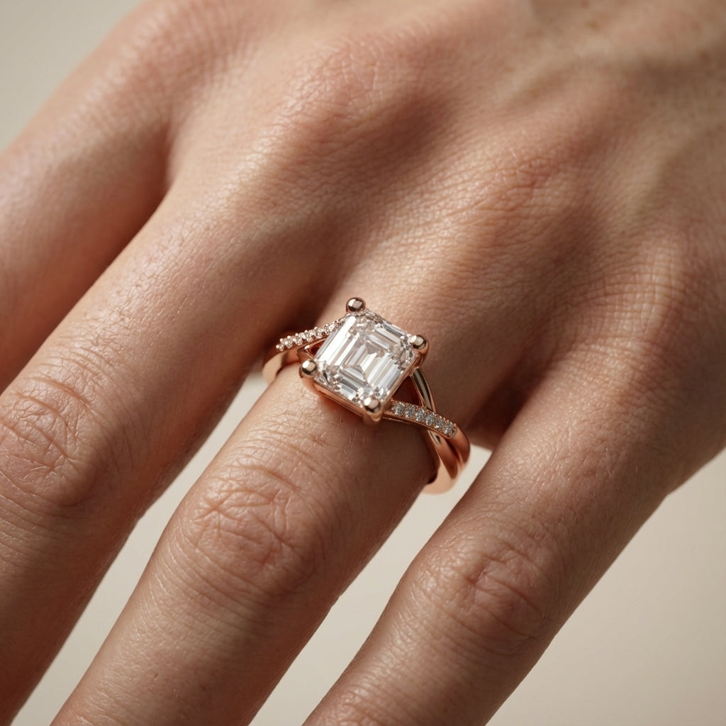 Asscher Cut Lab Grown Diamond Engagement Ring with Twisted Band in Rose Gold
