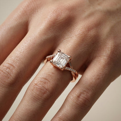 Asscher Cut Lab Grown Diamond Engagement Ring with Twisted Band in Rose Gold