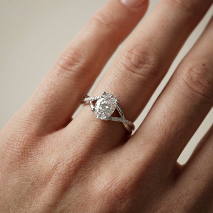 Oval Cut Lab Grown Diamond Engagement Ring in Platinum with twisted pave band