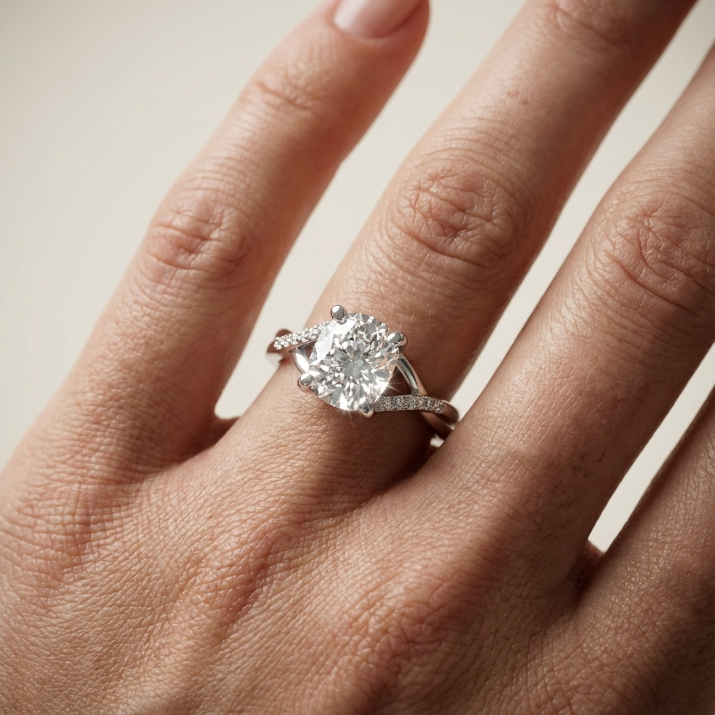 Cushion Cut Lab Grown Diamond Engagement Ring with Twisted Shank in Silver