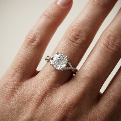 Cushion Cut Lab Grown Diamond Engagement Ring with Twisted Shank in Silver