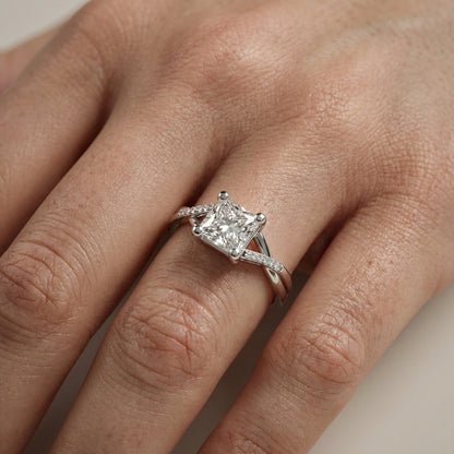 Princess Cut Lab Grown Diamond Engagement Ring with Twisted Pavé Band in Platinum