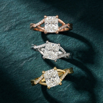 Radiant Cut Lab Grown Diamond Engagement Ring with Twisted Pavé Band in Rose Gold