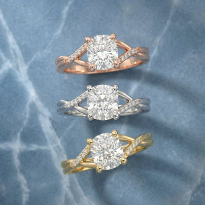 Cushion Cut Lab Grown Diamond Engagement Ring with Twisted Shank in Platinum