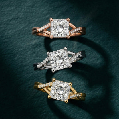 Princess Cut Lab Grown Diamond Engagement Ring with Twisted Pavé Band in Rose Gold