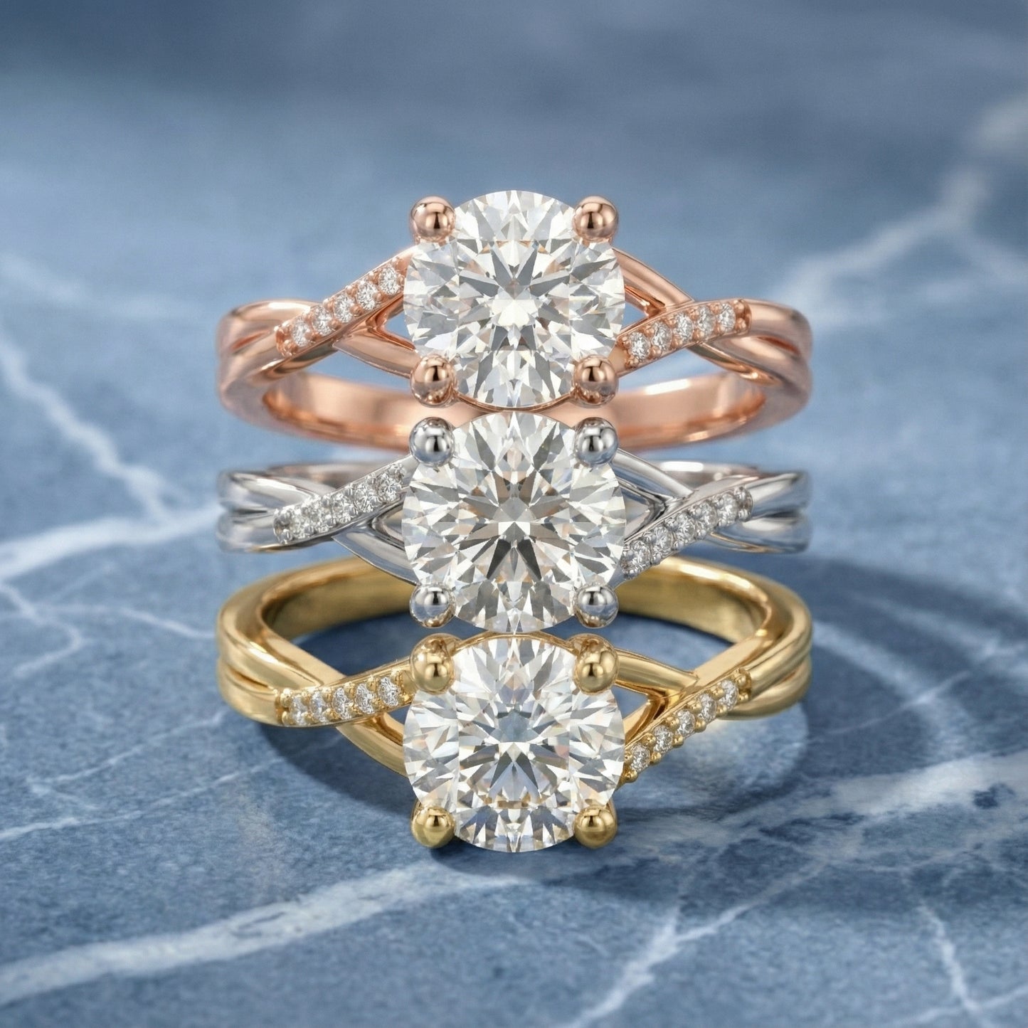 Round Cut Lab Grown Diamond Engagement Ring with Twisted Shank in Platinum