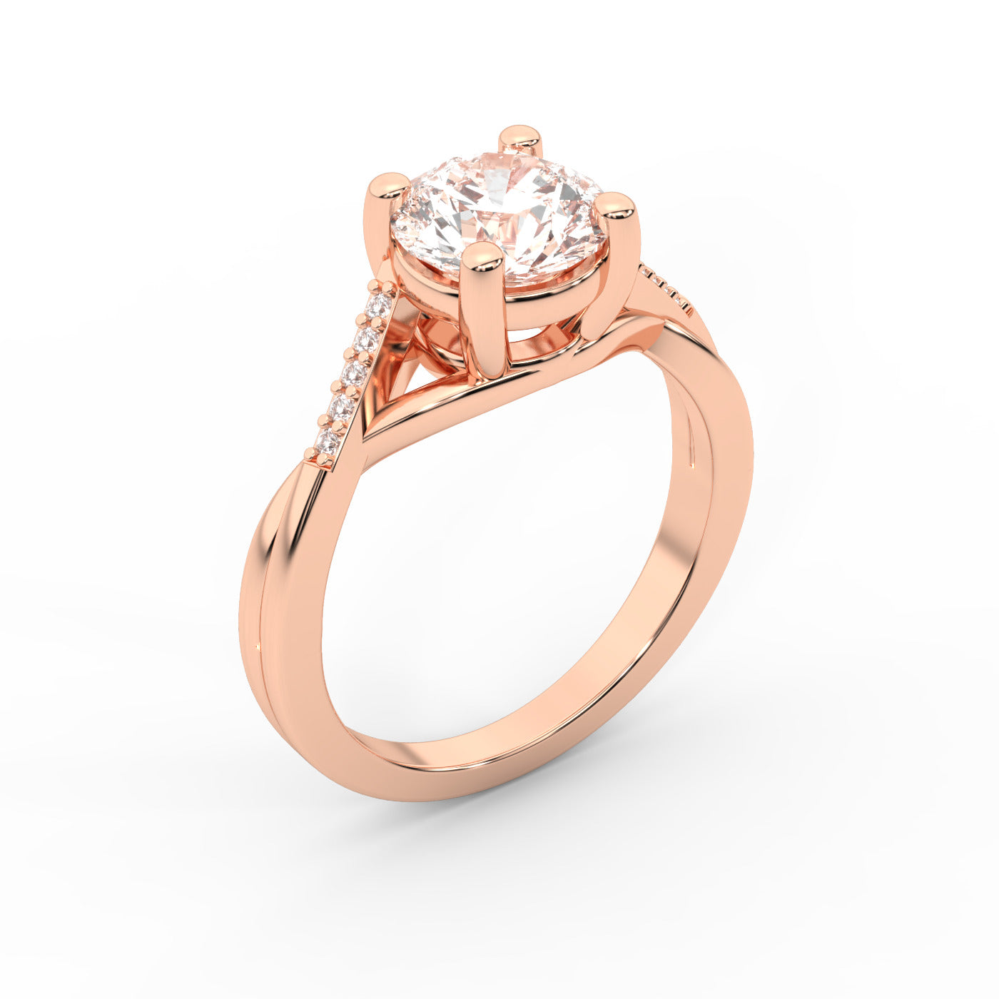 Round Cut Lab Grown Diamond Engagement Ring with Twisted Shank in Rose Gold