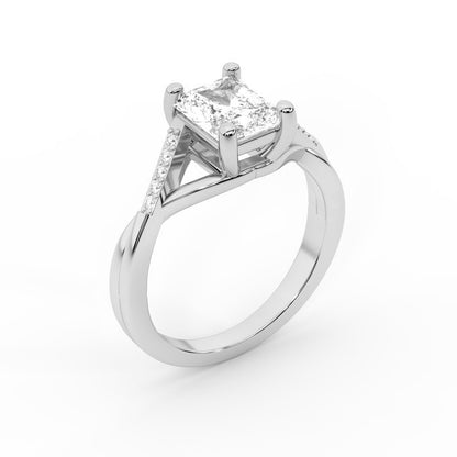 Radiant Cut Lab Grown Diamond Engagement Ring with Twisted Pavé Band in White Gold