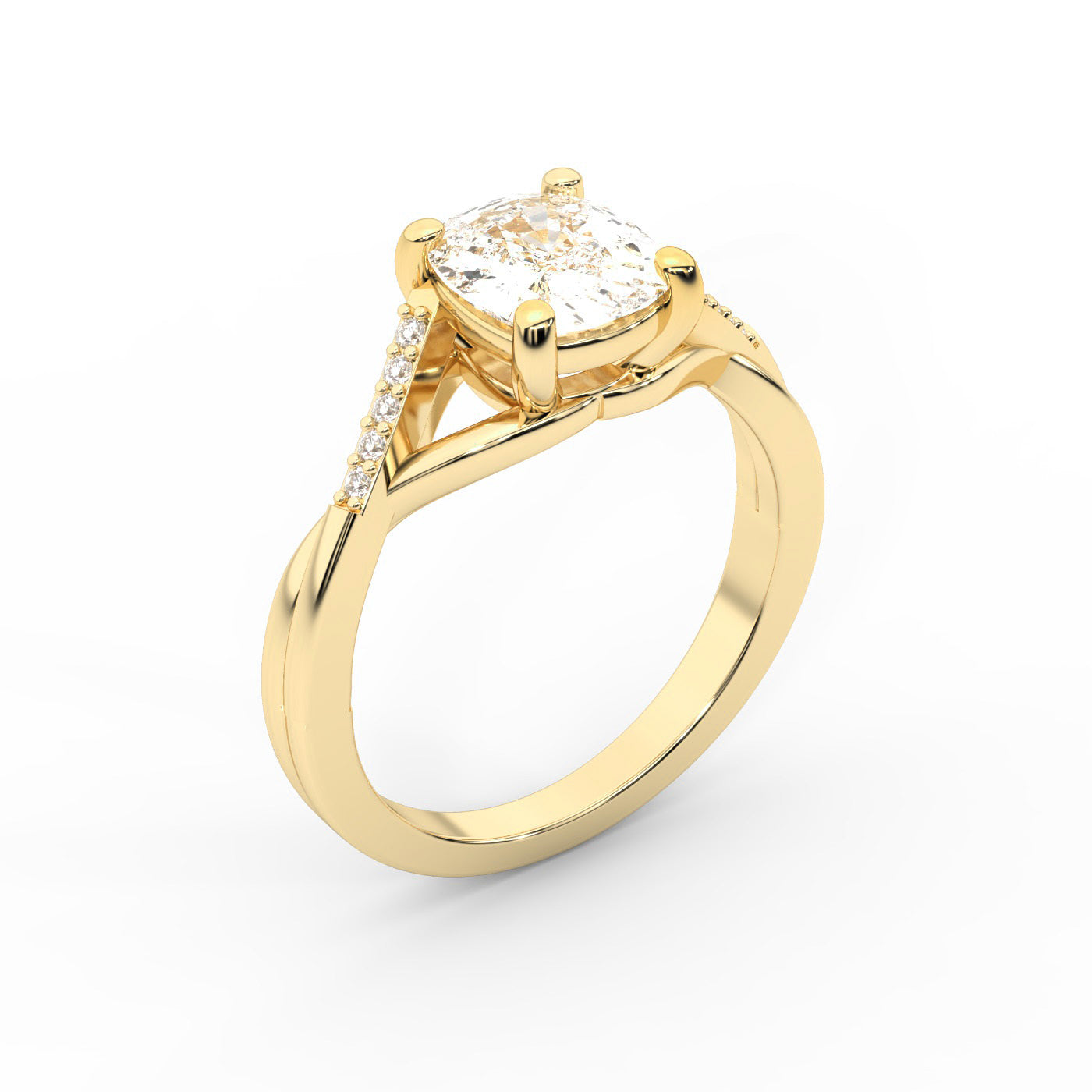 Cushion Cut Lab Grown Diamond Engagement Ring with Twisted Shank in Yellow Gold