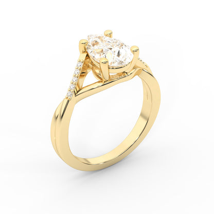 Pear Cut Lab Grown Diamond Engagement Ring with Twisted Band in Yellow Gold