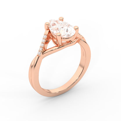Pear Cut Lab Grown Diamond Engagement Ring with Twisted Band in Rose Gold
